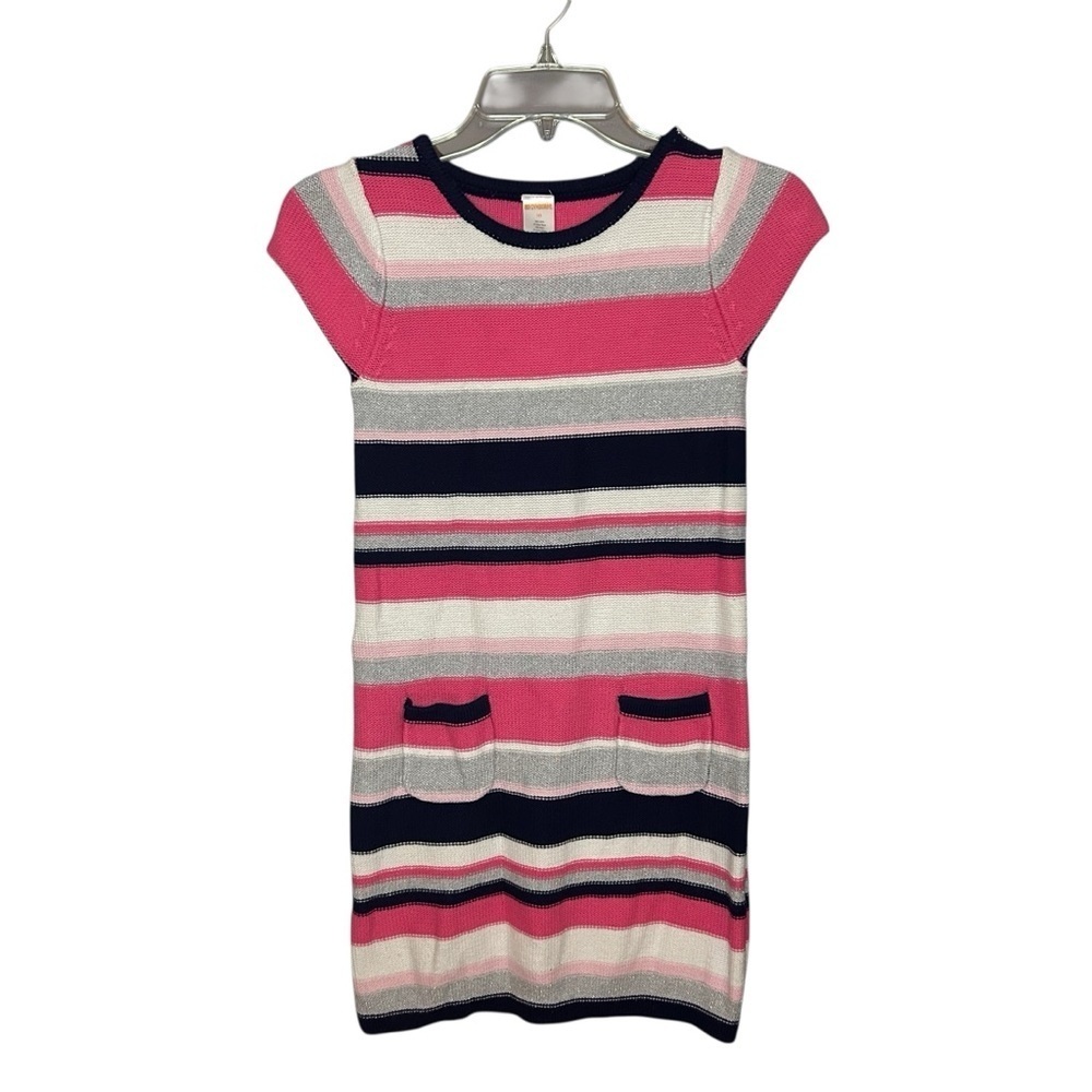 Gymboree Girls Striped Sweater Dress Pink Navy Cotton Size 10 Pockets